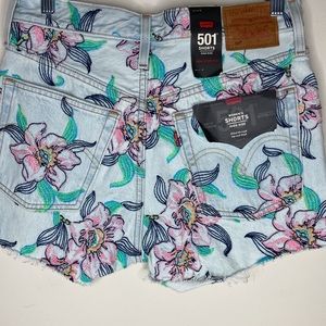 LEVI 501 High Rise Floral Denim Shorts